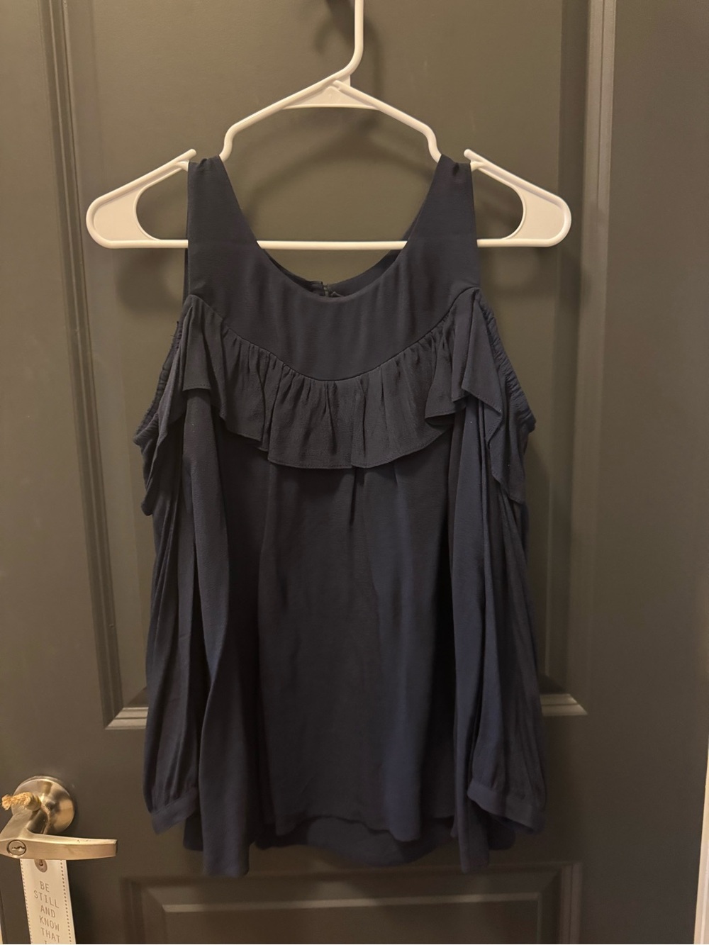 Maeve Navy Cold-Shoulder Ruffle Blouse - Picture 3 of 4